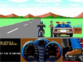 In game image of Harley-Davidson: The Road to Sturgis on the Commodore Amiga.