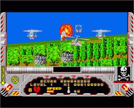 In game image of Hellfire Attack on the Commodore Amiga.