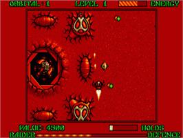 In game image of Hellraider on the Commodore Amiga.