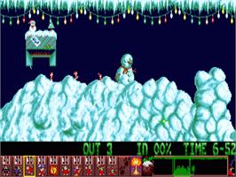In game image of Holiday Lemmings on the Commodore Amiga.