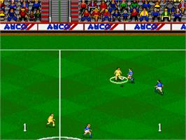 In game image of Kick Off 3 on the Commodore Amiga.