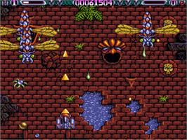 In game image of Lethal Xcess: Wings of Death 2 on the Commodore Amiga.