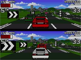 In game image of Lotus Turbo Challenge 2 on the Commodore Amiga.