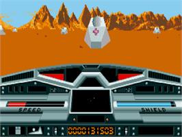 In game image of Moon Blaster on the Commodore Amiga.