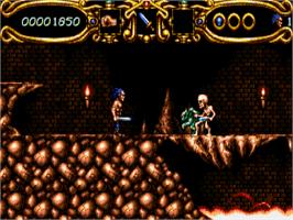 In game image of Myth: History in the Making on the Commodore Amiga.