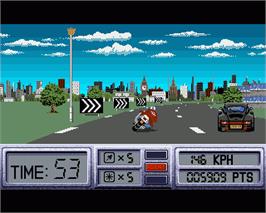 In game image of Out Run Europa on the Commodore Amiga.