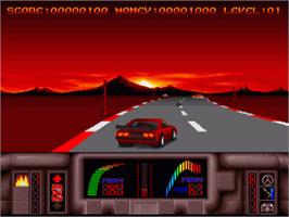 In game image of Overlander on the Commodore Amiga.