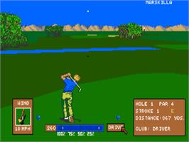 In game image of PGA Tour Golf on the Commodore Amiga.