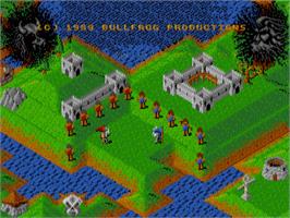 In game image of Populous: The Final Frontier on the Commodore Amiga.