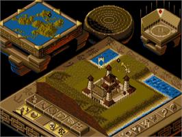In game image of Populous II: Trials of the Olympian Gods on the Commodore Amiga.