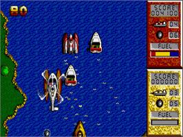 In game image of Pro Powerboat Simulator on the Commodore Amiga.