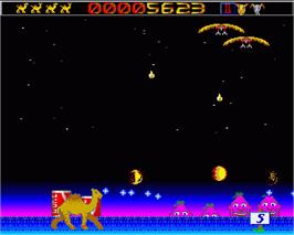In game image of Revenge of the Mutant Camels on the Commodore Amiga.