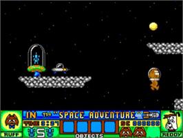 In game image of Ruff and Reddy in the Space Adventure on the Commodore Amiga.
