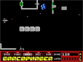 In game image of Sarcophaser on the Commodore Amiga.