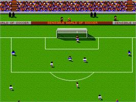In game image of Sensible World of Soccer: European Championship Edition on the Commodore Amiga.