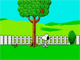 In game image of Snoopy and Peanuts on the Commodore Amiga.