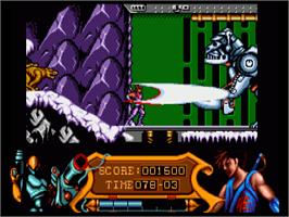 In game image of Strider on the Commodore Amiga.