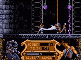 In game image of Strider 2 on the Commodore Amiga.