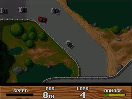 In game image of Super Cars 2 on the Commodore Amiga.