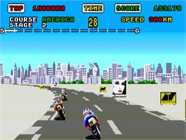 In game image of Super Hang-On on the Commodore Amiga.