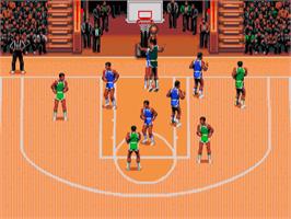 In game image of TV Sports: Basketball on the Commodore Amiga.