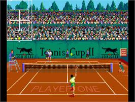 In game image of Tennis Cup 2 on the Commodore Amiga.