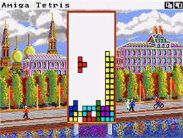 In game image of Tetris on the Commodore Amiga.
