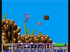 In game image of Turrican on the Commodore Amiga.