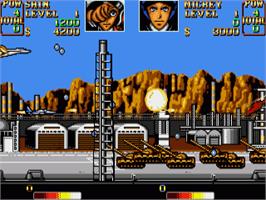 In game image of U.N. Squadron on the Commodore Amiga.