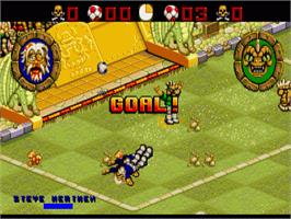 In game image of Wild Cup Soccer on the Commodore Amiga.
