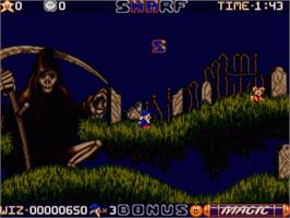 In game image of Wiz 'n' Liz: The Frantic Wabbit Wescue on the Commodore Amiga.