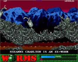 In game image of Worms on the Commodore Amiga.