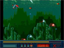 In game image of X-Out on the Commodore Amiga.
