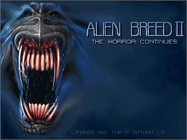 Title screen of Alien Breed II: The Horror Continues on the Commodore Amiga.