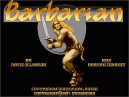 Title screen of Barbarian: The Ultimate Warrior on the Commodore Amiga.