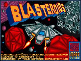 Title screen of Blasteroids on the Commodore Amiga.