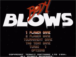 Title screen of Body Blows on the Commodore Amiga.