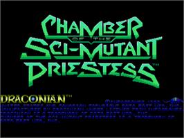 Title screen of Chamber of the Sci-Mutant Priestess on the Commodore Amiga.