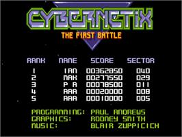 Title screen of Cybernetix on the Commodore Amiga.