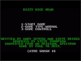 Title screen of Dizzy Dice on the Commodore Amiga.
