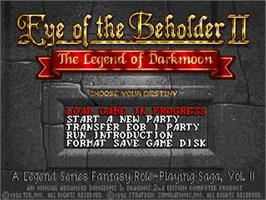Title screen of Eye of the Beholder II: The Legend of Darkmoon on the Commodore Amiga.