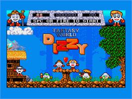 Title screen of Fantasy World Dizzy on the Commodore Amiga.