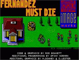 Title screen of Fernandez Must Die on the Commodore Amiga.