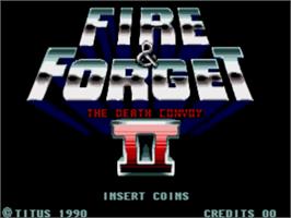 Title screen of Fire and Forget 2: The Death Convoy on the Commodore Amiga.