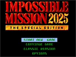 Title screen of Impossible Mission 2025 on the Commodore Amiga.