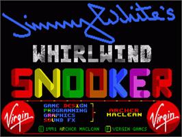 Title screen of Jimmy White's Whirlwind Snooker on the Commodore Amiga.