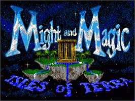 Title screen of Might and Magic III: Isles of Terra on the Commodore Amiga.