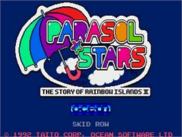Title screen of Parasol Stars: The Story of Bubble Bobble 3 on the Commodore Amiga.