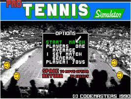 Title screen of Pro Tennis Simulator on the Commodore Amiga.