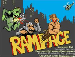 Title screen of Rampage on the Commodore Amiga.